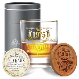 CROWNLY CRYSTAL® 1975 Cadeau Homme 50 Ans Verre Whisky Personnalisé Anniversaire Décoration Copain Frère Humour Idée Cadeau (CROWNLY CRYSTAL®, neuf)