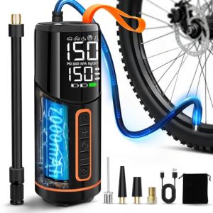 Dictien 150PSI Pompe a Velo Electrique, 7000mAh Gonfleur Pneus Voiture Sans Fil, Compresseur à Air Portatif Avec Écran LED Numérique et Éclairage LED, Gonfleur Electrique Pneu pour Voiture, Vélo, Moto (HSWL, neuf)