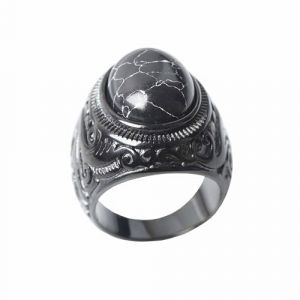 VELESAY Bague Homme Acier Inoxydable Bague Vintage Gothique Bague Chevaliere Homme Bague Noir Retro Rock Anneaux Bijoux Bague Acier Vintage Homme Bague Noir US11 (VALESAY store, neuf)