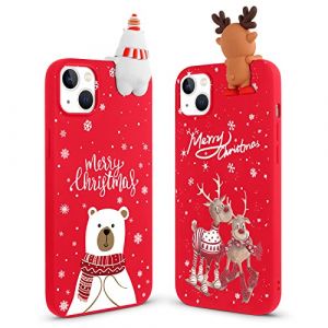 Vauki No&euml;l Coque pour iPhone 14 Plus[Lot de 2], Coque Souple Rouge Silicone TPU &Eacute;tui Cadeau de No&euml;l, Christmas 3D Wapiti Ours Polaire Poup&eacute;e Motif Antichoc Housse de Case pour iPhone 14 Plus (KLAUS BERGHAUS, neuf)