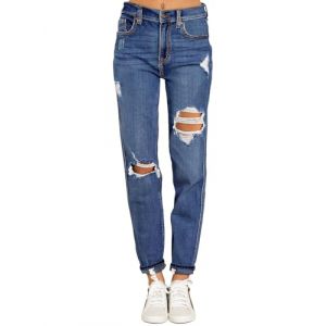 Roskiky Jean boyfriend stretch, jean &eacute;lastique pour femme, jean taille haute d&eacute;chir&eacute;, jean d&eacute;lav&eacute;, jean mom, pantalon slim en denim, M (RoskikyEU, neuf)