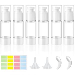 ZDNT 6 Pi&egrave;ces 30ML Airless Flacon Pompe Vide,Petit Flacons &Agrave; Pompe sans Air,Rechargeables Distributeurs de Cr&egrave;me Airless avec Petite Spatule,Entonnoir,Autocollants pour Cosm&eacute;tiques Cr&egrave;mes Lotions (ZDNT, neuf)