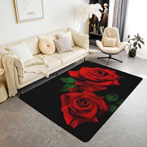 Homemissing Rose Tapis De Salon 100x150cm-Fleur Romantique Rouge Noir Vert D&eacute;coratif Tapis Moderne Antid&eacute;rapant Doux pour Chambre Et Jardin (Bofanshangmao, neuf)