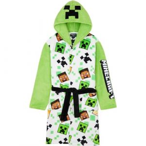 Get Trend Minecraft Robe Enfant et Ado, Robe de Chambre Polaire &agrave; Capuche avec Poches Loungewear Hiver, Id&eacute;e Cadeau Creepers (11-12 Ans, Blanc Minecraft) (Get Trend., neuf)