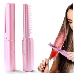 Peigne de coiffure en c&eacute;ramique Lisseur &agrave; peigne chaud 2 en 1 avec rev&ecirc;tement en c&eacute;ramique Outil de coiffure voyage portable sans fil rechargeable par USB Style-2, Lisseur &agrave; chaud (Nebeobor, neuf)