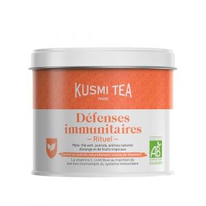 Kusmi Tea - Rituel D&eacute;fense Immunitaires - Th&eacute; Bio - Th&eacute; Vert, Mat&eacute; Bio Enrichi en Vitamine C - Ac&eacute;rola, Ar&ocirc;mes Naturels d'Orange et de Fruits Tropicaux - Bo&icirc;te Th&eacute; M&eacute;tal 100g pour environ 50 Tasses (Kusmi Tea - Paris, neuf)