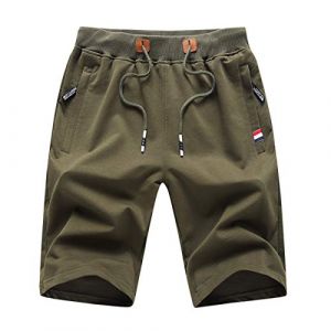 JustSun Short Sport Homme Running Coton Short de Sport Hommes avec Poches Zipp&eacute;es et Taille &eacute;lastique Arm&eacute;e Verte Large (JustSun, neuf)
