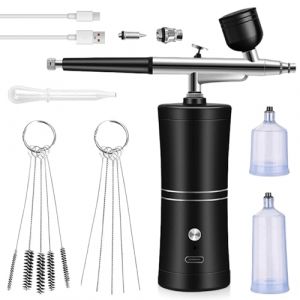 Kit A&eacute;rographe Avec Compresseur, Aerographe Kit Complet, Kit A&eacute;rographe Portable Sans Fil, Rechargeable USB, Injecteur D'Oxyg&egrave;ne, Pour Nail Art, Tatouages, Maquillage, Mod&eacute;lisme (Noir) (IKSETERATA, neuf)