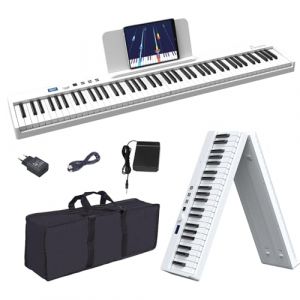 OYAYO Piano pliable avec 88 touches avec écran LCD et boutons semi-lestés - Prise en charge MIDI Bluetooth - Clavier piano numérique avec sac de piano pour enfants - Cadeau d'anniversaire (blanc) (CHUANGLONGHUI, neuf)