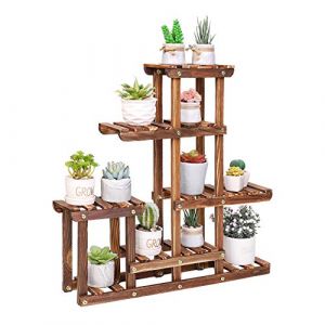 unho Petite &Eacute;tag&egrave;re Plante Balcon, Porte Plante En Bois Massif, Support Pour Plantes Succulentes &agrave; 5 Niveaux, Convient Pour Chambre Balcon Terrasse V&eacute;randa - 60x61.5x11.5cm, Charge Max 15kg (UNHO, neuf)