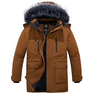 Wantdo Homme Manteau d'hiver D&eacute;contract&eacute; en Molleton Veste d'Ext&eacute;rieur Classique en Coton Manteau &agrave; Capuche Fausse Fourrure Parka Coupe-Vent Jaune L (C'est&nbsp;la&nbsp;vie, neuf)