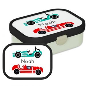 Mepal – Boîte à déjeuner personnalisée avec prénom pour enfant (Voiture de course, motif Voiture de course rétro) – avec compartiment bento et fourchette – sans BPA, passe au lave-vaisselle (Mepal, neuf)