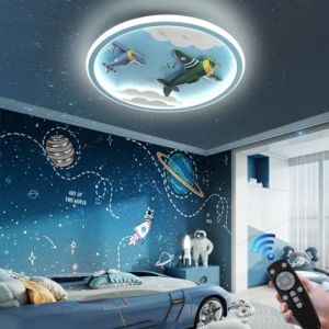 RuiRfh Plafonnier LED moderne cr&eacute;atif bleu dessin anim&eacute; avion design 56W &eacute;clairage chambre de b&eacute;b&eacute; lampe avec t&eacute;l&eacute;commande Lampe plafond gar&ccedil;on fille chambre dimmable lustre chambre salon restaurant b (RuiRfh-FR, neuf)