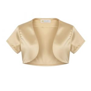 Bolerose Les Filles Satin Manches Courtes Bol&eacute;ro Enfants Enfants Bol&eacute;ro en Maille (Or, 5-6 Ans) (Sapphire Stitch, neuf)