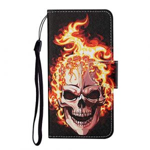 AIFILLE Noir Etui en PU Cuir Coque de Telephone pour Samsung Galaxy A12 Cr&acirc;ne de Feu Fille Gar&ccedil;on Motif Antichoc Pochette Homme Femme Housse avec Fonction Support et Porte Carte de Cr&eacute;dit Bumper (AIFILLE, neuf)