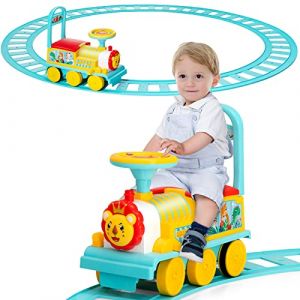 DREAMADE Train de Porteur Bébé Électrique avec 16 Pistes, Voiture à Pousser avec Lumières et Sons,Espace caché sous Le Siège, Cadeau de 3 Ans + (Bleu) (DREAMADE, neuf)