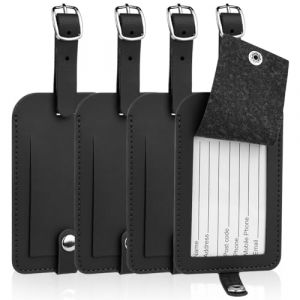 Flintronic Lot de 4 &eacute;tiquettes de bagages en cuir, &eacute;tiquettes de bagages, &eacute;tiquettes d'identification pour valise, &eacute;tiquettes en cuir, accessoires pour sac &agrave; main de voyage, accessoires pour &eacute;viter la (flintronic, neuf)