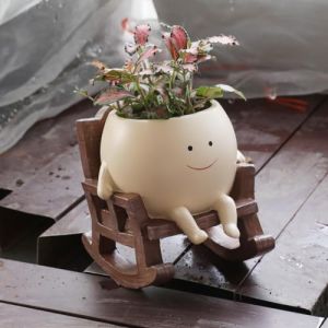 Pot de fleurs en résine mignonne en forme de visage smiley - Pour plantes d'intérieur et d'extérieur - Pot de plantes succulentes uniques - Idée cadeau pour maman et appréciation - Noël - Avec trou de (omi-cys, neuf)