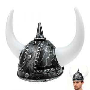 Abaodam Casque Viking en Corne de B&oelig;uf Argent&eacute; pour Adulte Chapeau de F&ecirc;te Costum&eacute; et D&eacute;guisement Viking Homme Accessoire Cosplay M&eacute;di&eacute;val pour Carnaval et Halloween D&eacute;cor de Mascarade (Naralimn, neuf)