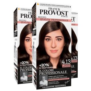 Franck Provost Coloration permanente r&eacute;utilisable avec traitement de beaut&eacute;, coloration professionnelle et couverture optimale avec longue dur&eacute;e de vie, couleur 4.13 marron naturel &ndash; 3 couleurs (Eurocali, neuf)