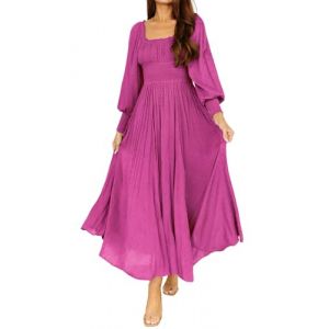 R.Vivimos Femmes Col Carr&eacute; Manches Longues Maxi Robe Maternit&eacute; Empire Taille Suisse &agrave; Pois Longue Robe Paysanne(L,Fuchsia) (Jian Mei E-commerce Co., Ltd., neuf)