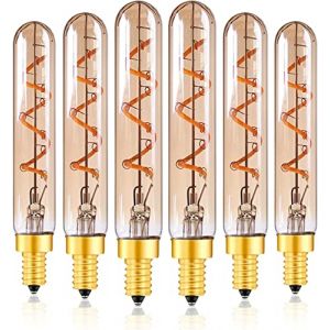 2W LED décoratives Ampoules,T20/T6 E14 Candelabra Base de Filexible Fliament LED super verre blanc chaud Ambre 2200K tubulaire Pendentif éclairage 20W équivalent 6pack non graduables (Genixgreen, neuf)