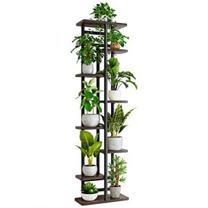 Support pour Plantes D'intérieur à 8 Niveaux, Étagère de Rangement pour Plantes Pots de Fleurs en Bois et Métal, 8 Niveaux 9 Pots pour Porte Plante Interieur pour Balcon (Noir, 8 niveaux 9 en pot) (QLFJ-FurDec, neuf)