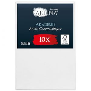 Artina Set de 10 Canvas Toile Peinture 20x30 cm &ndash; Tableau Peinture Ch&acirc;ssis Entoil&eacute;s en Bois FSC&copy; &ndash; Tableau Toile a Peindre Blanche 100% Coton 280g/m&sup2; &ndash; Toiles Stable Petite Toile Peinture &ndash; Akademie (Brandvin, neuf)