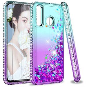 LeYi Coque pour Huawei P30 Lite/P30 Lite XL/P30 Lite New Edition avec Verre Tremp&eacute; [Lot de 2], Fille Liquide Paillette Transparente Silicone Gel Antichoc Kawaii Etui Housse Turquoise Violet (Hailasi, neuf)