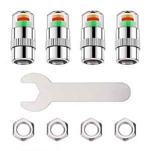 Cobee Bouchons de Tige de Valve de Moniteur de Pression de Pneu de Voiture, 4 pcs universels indicateur de capteur de Pneu Bouchons de Valve de Pneu + 4 pcs écrou antivol + clé, 3 Couleurs Moniteur (jiangBZ, neuf)