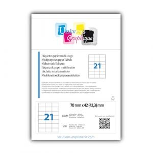 10,500 &eacute;tiquettes 70 x 42 mm (42.3) - 21 &Eacute;tiquettes sur A4-500 feuilles A4 pour impression laser, jet d'encre, Copieur.- de marque UNIVERS GRAPHIQUE (solutions-imprimerie, neuf)