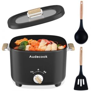 Audecook Poêle à frire électrique avec cuiseur vapeur, poêle antiadhésive en céramique améliorée de, poêle à ramen électrique pour steak, œufs, riz frit (G (noir 2.5L avec cage à vapeur)) (Aude EU, neuf)