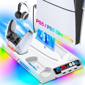 Tokluck Support de refroidissement pour PS5 Pro/PS5 Slim/PS 5 avec r&eacute;glage automatique, base de charge manette PS5 avec ventilateur de refroidissement &agrave; 4 &eacute;tapes, accessoires PS5 Original/Edge (Ruike Electric, neuf)