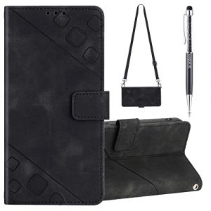 Grandoin Coque pour Huawei Honor X8 4G avec Cordon, R&eacute;glable Lanyard Housse Rabat Portefeuille Cuir Etui, Slim TPU Silicone Bumper Magn&eacute;tique Housse, Antichoc Wallet Case Huawei Honor X8 4G (Noir) (Grandoin FR Store, neuf)