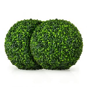COSTWAY 2 Boules de Buis Artificielles 40 cm Résistantes aux UV, Plantes de Faux en Boules Topiaire, Décoratives pour Intérieur Extérieur de Porche Balcon Jardin Mariage (FDS GmbH, neuf)