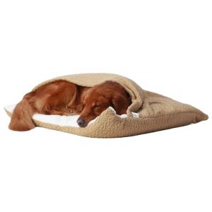 GZGLZDQ Lit Apaisant pour Chien avec Toit, Panier de Couchage Carr&eacute; pour Chien Grotte, avec Capuche et Housse Amovible, Niche Chien Interieur, Sac de Couchage en Peluche(Beige,100x75x30cm) (GZGLZDQ, neuf)