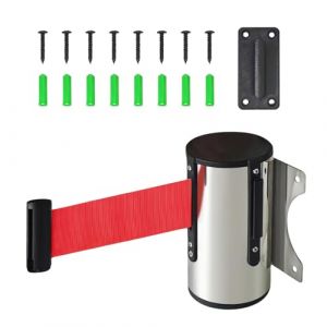 Dtoterul Barriere Retractable 2M Barriere Extensible Exterieur Inoxydable Ruban d'Avertissement de Sécurité Mural Controle Foule avec Accessoires Ruban de Sécurité Extensible(Rouge) (Dtoterul, neuf)
