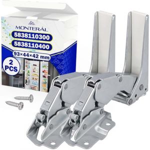 Kit 2 Pi&egrave;ces Charniere Porte Refrigerateur Congelateur Sup&eacute;rieure et Inf&eacute;rieure avec 2 Vis et 2 Bouchons avec Code 5838110300 5838110400 pour Beko 221120103/9 pour AEG pour Electrolux - MONTERAL (MONTERAL, neuf)