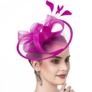 Saiyana Chapeau bibi pour femme - Arcs &agrave; plumes - Accessoire de cheveux tendance pour f&ecirc;te de mariage - Rouge rose (longhukeji, neuf)