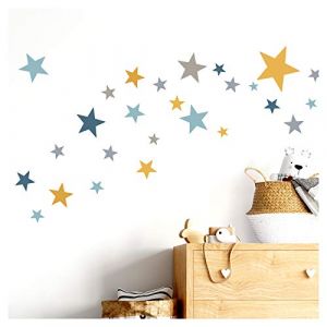 Little Deco DL409 Sticker mural, 60 étoiles, pour chambre d'enfant, fille et garçon, bleu gris jaune, plusieurs couleurs (Wandaro, neuf)