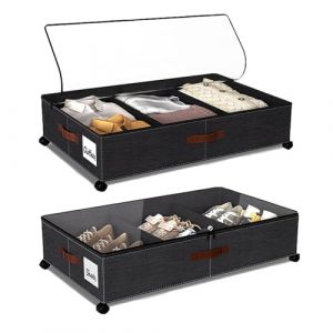 lomonmen 2 Pièces Boîte de Rangement Sous Lit avec Roulettes,Rangement Sous Lit Boite Housse Sac Rangement Vetement, Cadre Métallique pour Vêtements,Jouets Livres Chaussure (ZETIAN-EU, neuf)