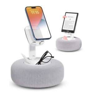 viozon Support de t&eacute;l&eacute;phone portable pour lit, compatible avec t&eacute;l&eacute;phone portable de 4,7 &agrave; 7 pouces, Kindle, iPad mini, r&eacute;glable, support de coussin Kindle, mini coussin moelleux, gris (viozon UK, neuf)