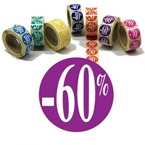 Affichesstore 30245 - Rouleau de 500 Étiquettes Autocollantes - Ø 25mm - Adhésives - Brillantes - Stickers -60% Violet pour Remise/Promotion/Soldes (AFFICHESSTORE, neuf)