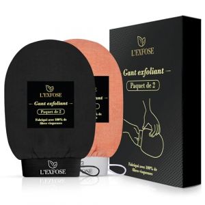 L&rsquo;Exfose 2x Gant Exfoliant Corps - Gant de Crin Kessa Gommage Corps et Visage en Viscose Naturelle - &Eacute;limine les Cellules Mortes de la peau et Hydrate - Sensation de Spa Agr&eacute;able Sans Savon Noir (LExfose, neuf)