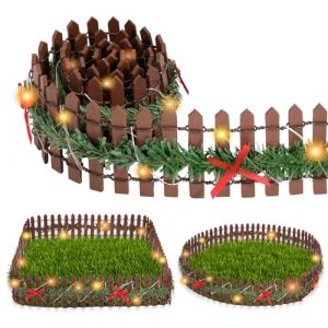 Cl&ocirc;ture de Jardin Miniature en Bois Flexible avec Lumi&egrave;res, 90 x 5 cm, D&eacute;coration pour Maison de Poup&eacute;e, Jardin (Marron) (kateluo, neuf)