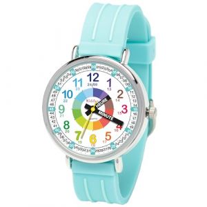 Kiddus Montre Éducative pour Enfant. Bracelet Fille Garçon. Time Teacher Analogique avec Exercices pour Apprendre à Lire Heure. Bracelet Turquoise (Kiddus, neuf)