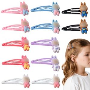 EIROVYA 12 Pi&egrave;ces Barettes Cheveux Fille,5cm Pince Cheveux Fille Femme Enfant,Petite Pince Cheveux,Dessin Anim&eacute; Mignon,Color&eacute;es M&eacute;tal Snap Barette Accessoire Cheveux,Hase (EIROVYA, neuf)