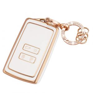 Koaudb Coque de cl&eacute; pour Voiture pour Clio Megane Koleos Kadjar Talisman Captur Espace Dacia Duster 4 Boutons Coque Cl&eacute; T&eacute;l&eacute;commande Coque de Protector &eacute;tui carte dacia avec porte-cl&eacute;s(R-Rnl-W) (Koaudb, neuf)