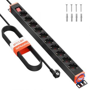 Multiprise Parafoudre 10 Prises, Bloc 360° Rotatif pour Montage Mural, Câble d’Extension 1,8 m, 16A/4000W, pour Bureau et Maison, Noir – Sewingvr (Sewingvr, neuf)