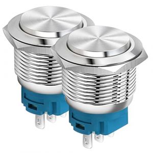 Gebildet 22mm Tête Haute SPDT Bouton-Poussoir de Verrouillage Étanche, Interrupteur à Bouton-Poussoir en Métal en Acier Inoxydable, Bornes à Souder DC 6V/12V/36V/48VAC 110V/230V 2A 1NO+1NC (Gebildet-FR, neuf)